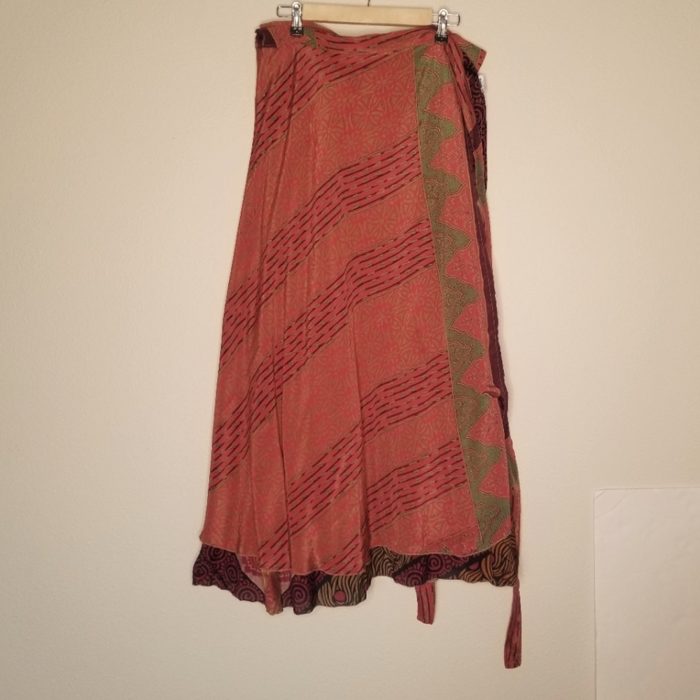 NEW darn good sari wrap maxi skirt warm tones